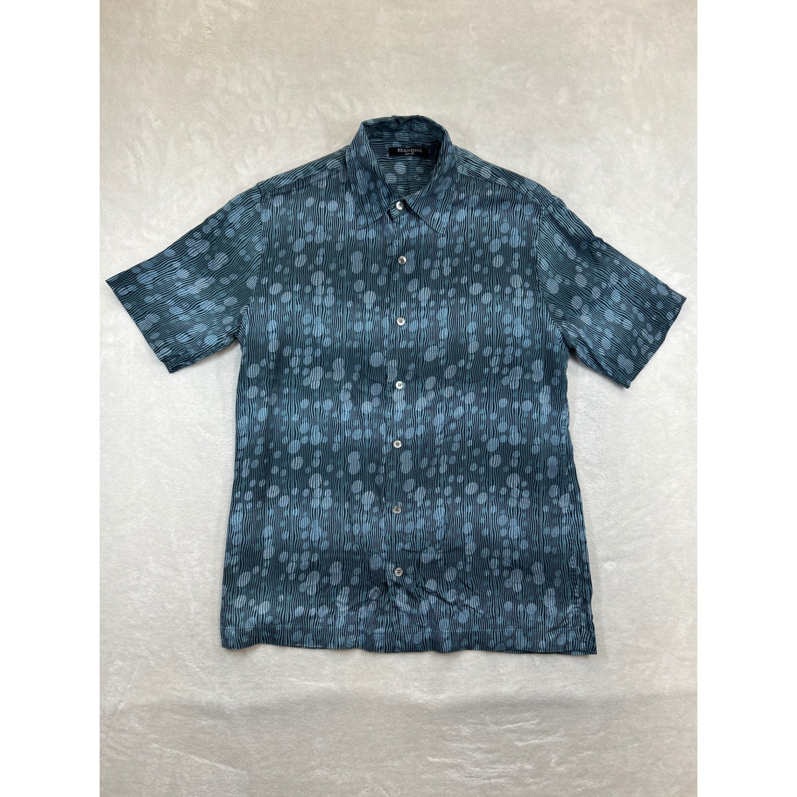 Brandini Pure Silk Shirt Mens S Blue Short Sleeve Button Up